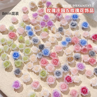 Rose rose camellia manicure jewelry three-dimensional small flower nail decoration mixed gradient resin accessories wholesale