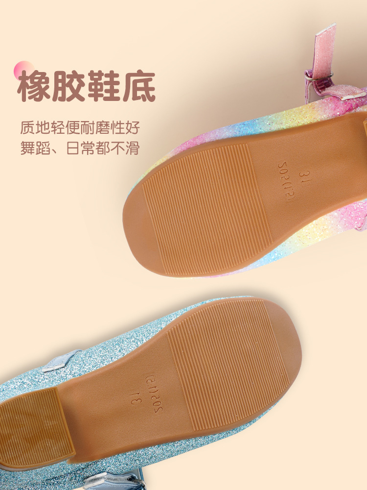 Zapatos de baile para niños Velcro princesa mariposa cordones de zapatos con lentejuelas vestido zapatos de suela blanda zapatos de rendimiento de pasarela