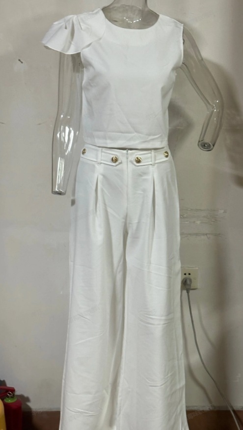 364g Weight Short Sleeve Sleeve Length Daily Street Women's Elegant Solid Color Polyester Pant Co-ord Set Pants Sets