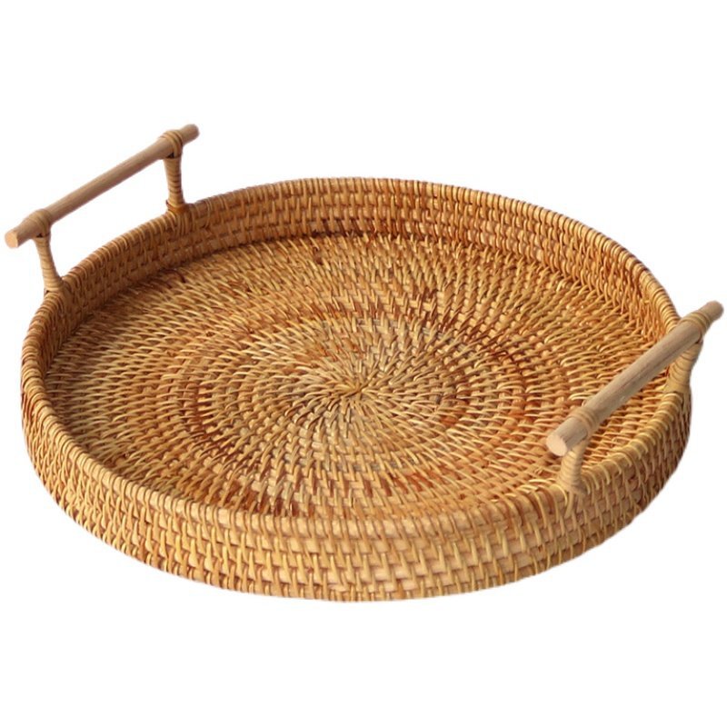 Ins retro pan de ratán dim sum bandejas binaurales almacenamiento de pasteles tejidos japoneses celebridades de Internet Nordic portátil B & B