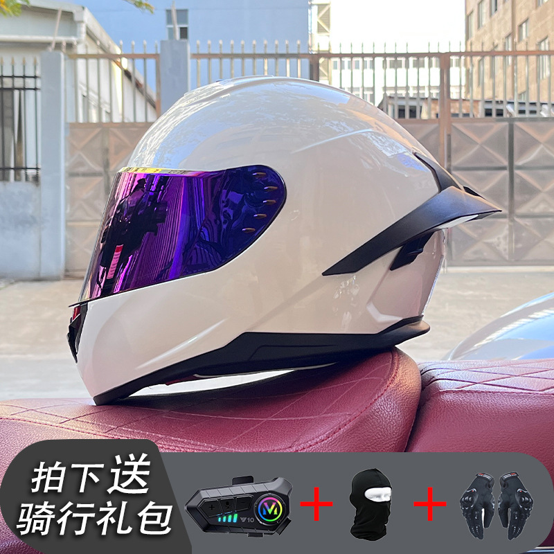 Nueva certificación estándar nacional motocicleta casco completo casco neto Bluetooth hombres y mujeres personalidad de verano cuatro estaciones cola grande pareja corriendo
