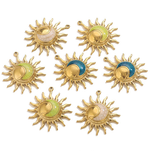 Eurasian stainless steel 18k gold sun and moon pendant with oil drop, DIY necklace and bracelet accessories