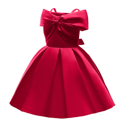 Children's Dress 2024 New European and American Style Strapless Off-the-Shoulder Pleated Princess Dress for Girls' Piano Performance Children's Dress Formal Wear 
