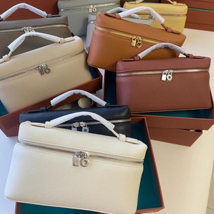 High Version of the New lp Box Bag, Trendy Texture First-layer Cowhide Handbag, Simple and Fashionable Double Zipper Cross-body Bag