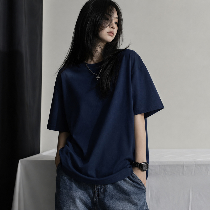 Free shipping short-sleeve top for women, summer pure cotton clothing, solid color 200g, casual and stylish round-neck top, short-sleeve t-shirt for women Free shipping short-sleeve top for women, summer pure cotton clothing, solid color 200g, casual and stylish round-neck top, short-sleeve t-shirt for women