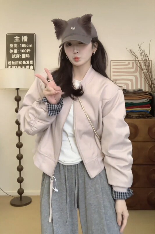 短款袖口拼接棒球服外套女2025春季新款韩版时尚休闲气质夹克上衣|undefined