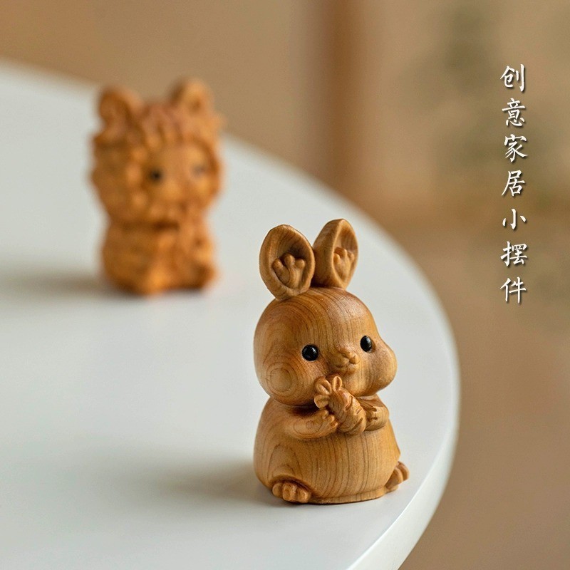 崖柏木十二生肖木雕刻守护鼠牛虎兔龙蛇鸡狗猪手把件摆件桌面|undefined