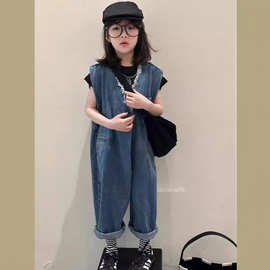 NYPP韩国童装春夏新款波拉韩版男女童宽版休闲连体牛仔裤中性款