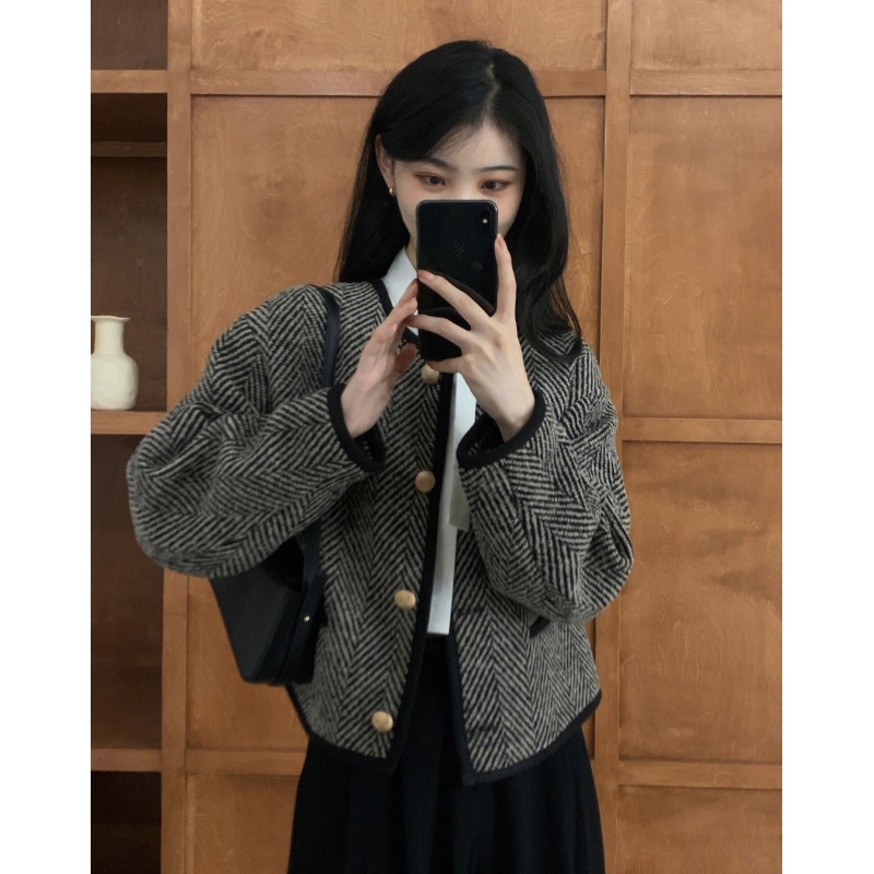 French Retro Chanel Tweed Coat Women's vintage Short Jacket Cardigan Top Autumn
