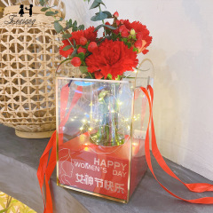 三八女神節禮物透明手提袋 情人節玫瑰康乃馨小花束鮮花包裝材料