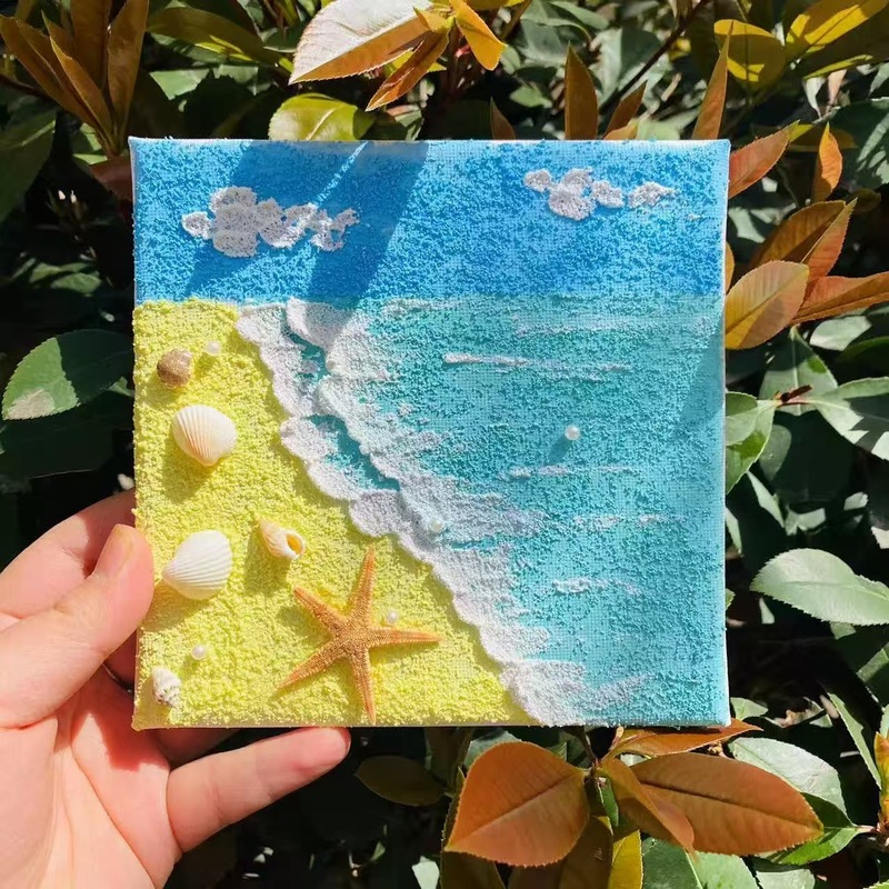 海浪沙滩贝壳diy肌理画材料包手工制作暖场活动立体石英砂装饰画|undefined