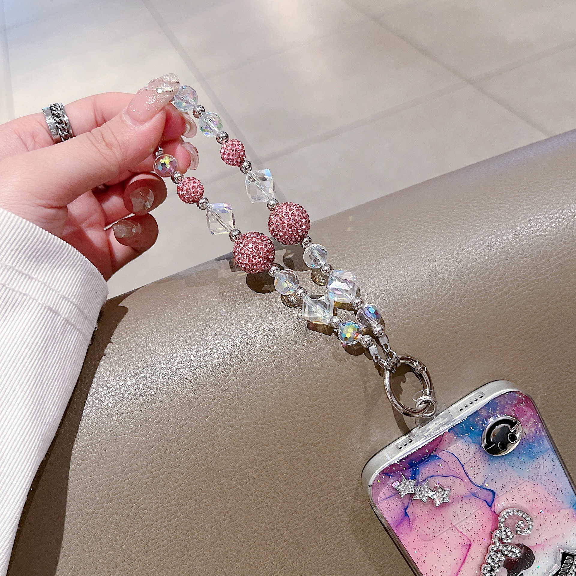 Bola de cristal de verano de alta calidad, funda para teléfono móvil, cadena de joyería de cordón, muñeca colorida, cadena corta, envío anti-pérdida