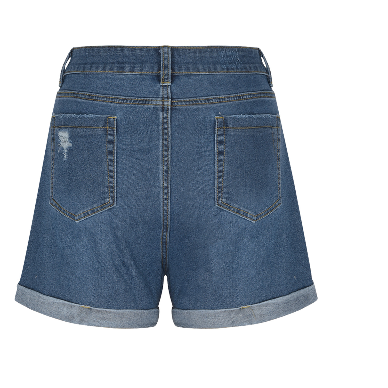 K Women's New Straight Tube Slim Fit Denim Shorts With Worn Edges And Rolled Edges_ecoleips.com