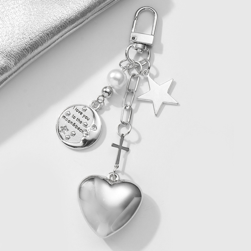 Heart-Shaped Five-Pointed Star Moon Thorn High-Quality Imitation Pearl Cross Bag Pendant Keychain Versatile Car Key