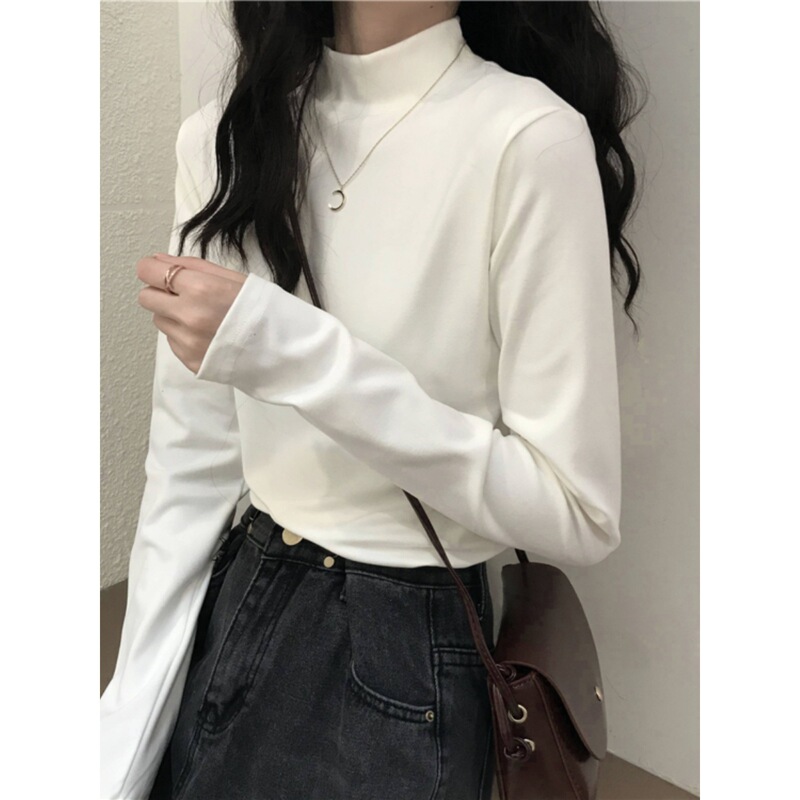 Derong Long-Sleeved T-Shirt for Girls, Autumn and Winter, Junior High School and High School Students, Thickeneded Inner Half Turtleneck Bottoming Shirt Top