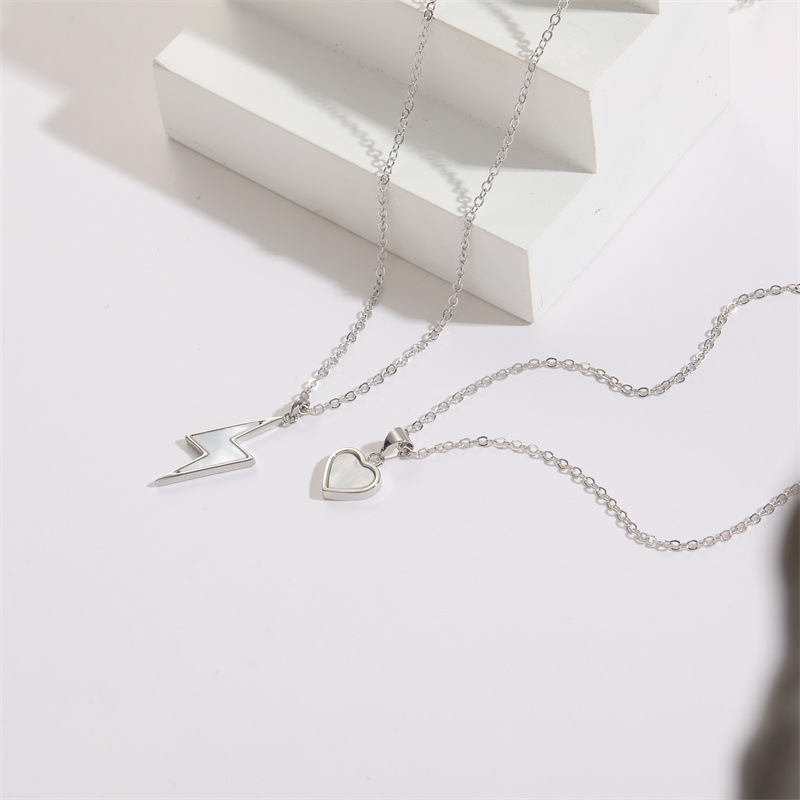 Fashion Heart Shape Lightning Copper Plating Inlay Shell Pendant Necklace 1 Piece
