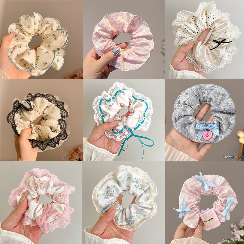 large intestine hair band women‘s lace edge vintage knitted headband korean style cute hair accessories bun ponytail hair string