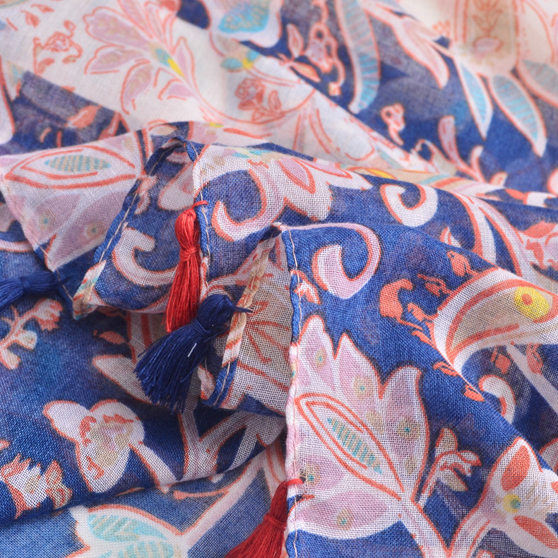 Nuevo estilo étnico retro anacardo impreso bufanda primavera y verano delgada transpirable viaje protector solar playa toalla borla bufanda