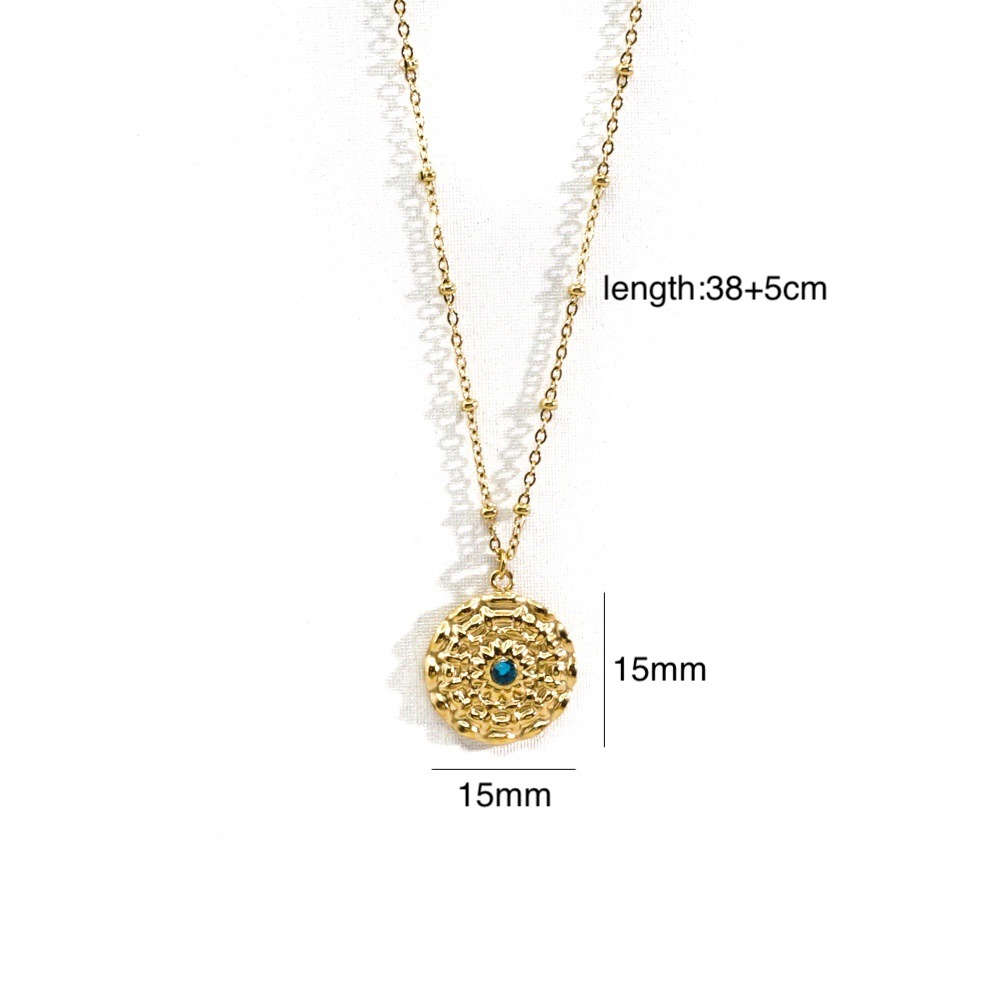 304 Stainless Steel 14K Gold Plated Retro Inlay Round Square Star Zircon Pendant Necklace display picture 3