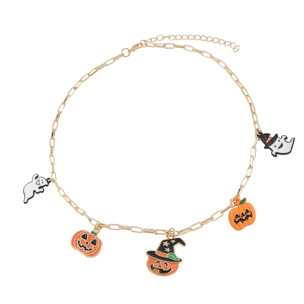 Halloween Cartoon Kürbis Öltropfen Geist Anhänger Halskette Großhandel Nihaojewelry display picture 3