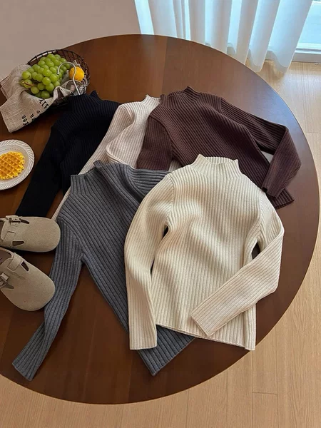 Autumn and Winter Children's Base Layer Knit Sweater Solid Color Boys and Girls Half Turtleneck Sweater Versatile Simple Children's Clothing Wholesale