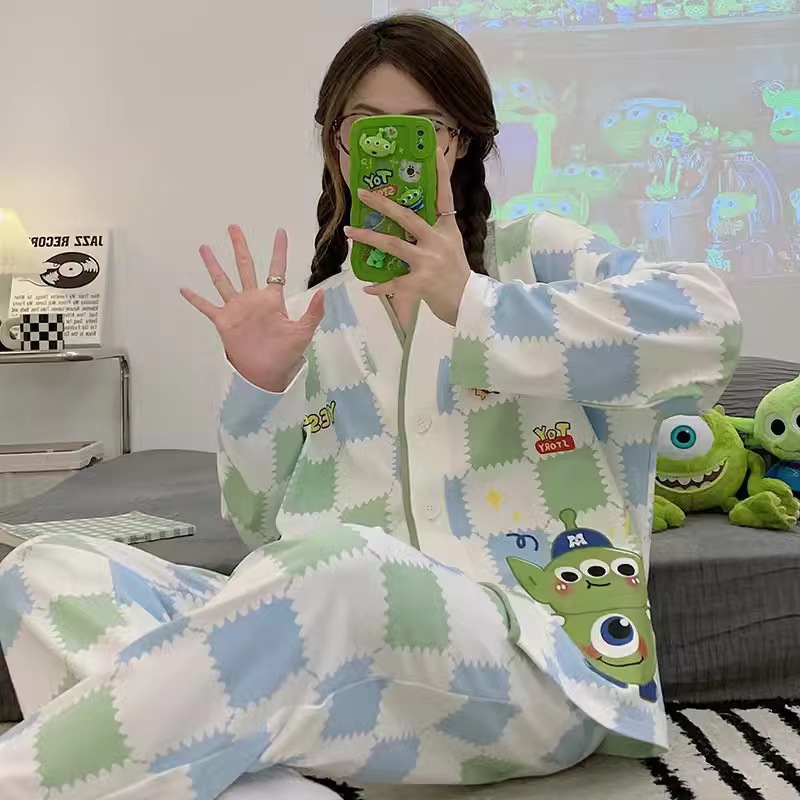 2025 pijama de perro de jade Gui primavera y otoño para mujeres manga larga dibujos animados adorables estudiantes adolescentes gran tamaño gordo mm ropa de hogar
