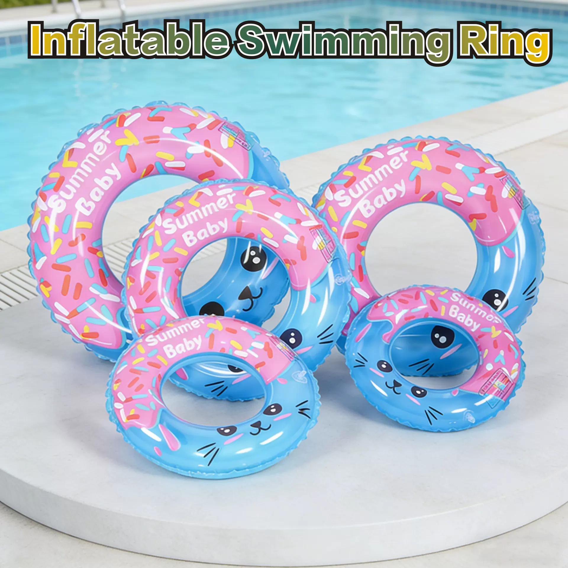 跨境现货初学海洋主题美人鱼造型儿童游泳圈加厚款男女游泳装备