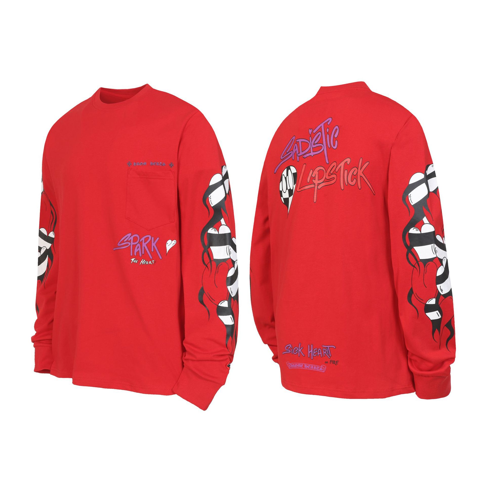 Versión correcta transfronteriza de Croo Chrome Hearts Camiseta de manga larga con estampado de algodón de alta calidad para hombres y mujeres al por mayor en stock