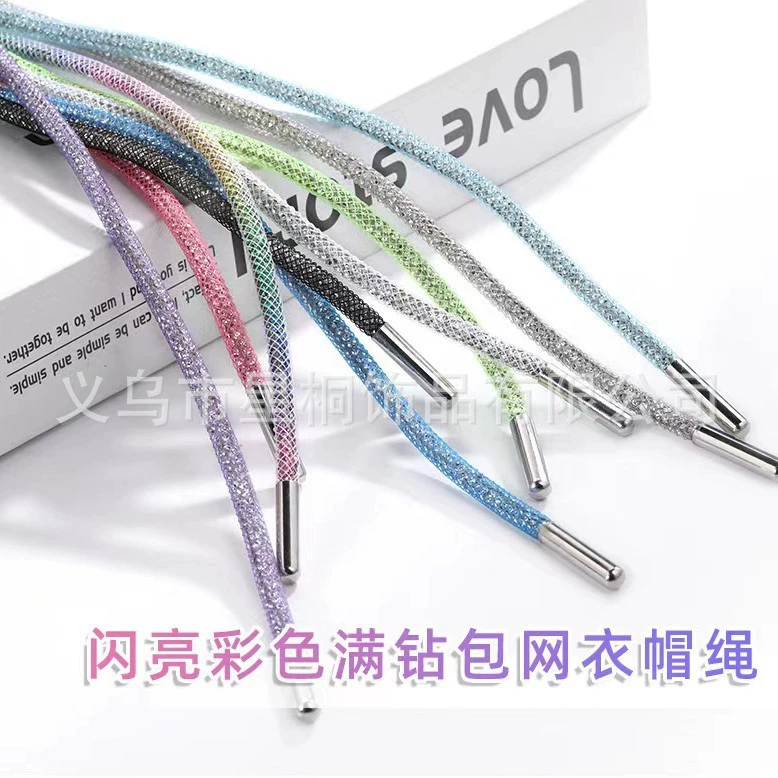 Круглый бриллиантовый шнурок 4 мм, суперблестящий, полностью инкрустированный бриллиантами, сетчатый, для самостоятельного изготовления шнурков для кроссовок, толстовок, брюк, шапок, без выпадающих бриллиантов