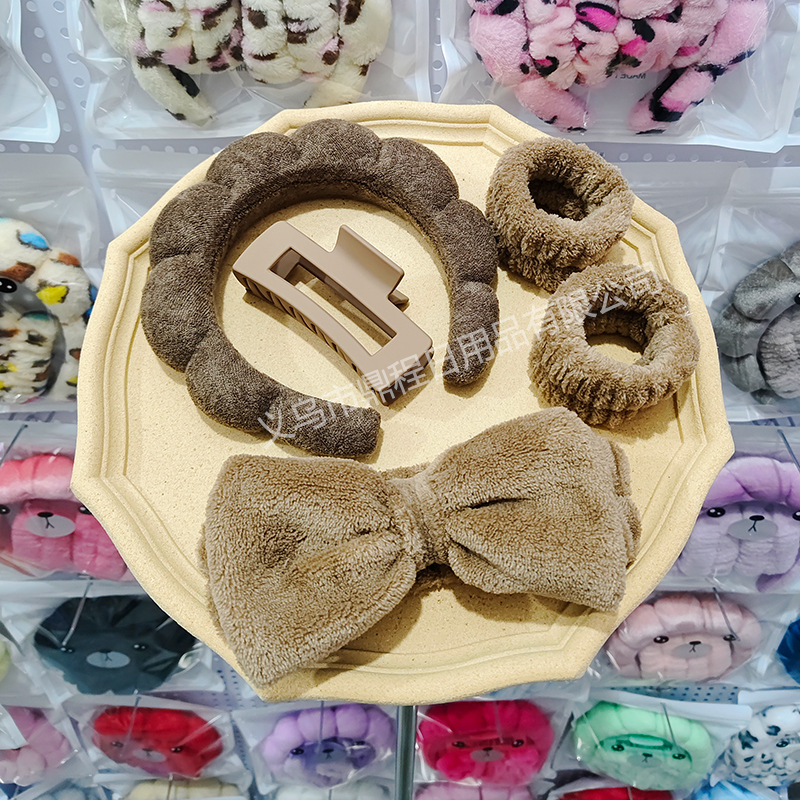 다크 커피 머리띠, 머리핀, 머리끈, 손목 5종 세트(솔기 인터페이스)