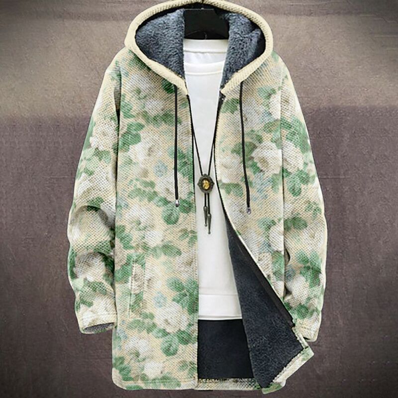 Men's winter coat with printed plush lining, thickened windproof jacket, long-sleeved, zippered, stylish, hooded, loose fit Men's winter coat with printed plush lining, thickened windproof jacket, long-sleeved, zippered, stylish, hooded, loose fit