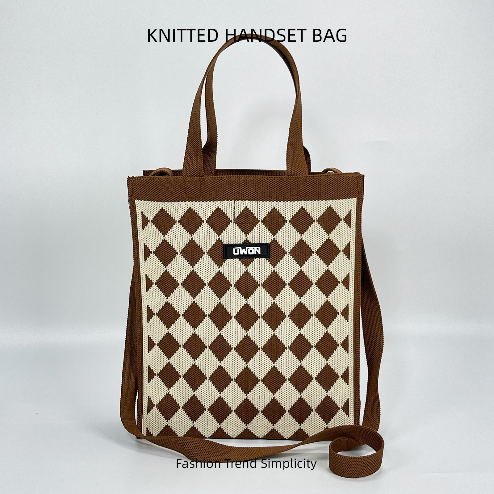 Nuevo bolso de hombro de punto de rombo en blanco y negro, bolso de mensajero de viaje de gran capacidad casual coreano, bolso cuadrado pequeño