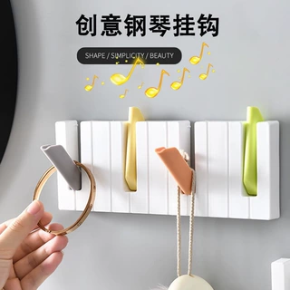 创意四格钢琴挂钩玄关免打孔钥匙衣帽包包雨伞挂架浴室厨房收纳架