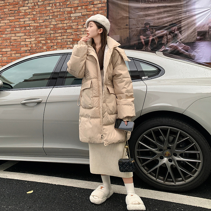 Coreana de estilo largo y medio de invierno de mujer 2023 nuevo suelto y grueso estudiantes con chaqueta negra encapuchada