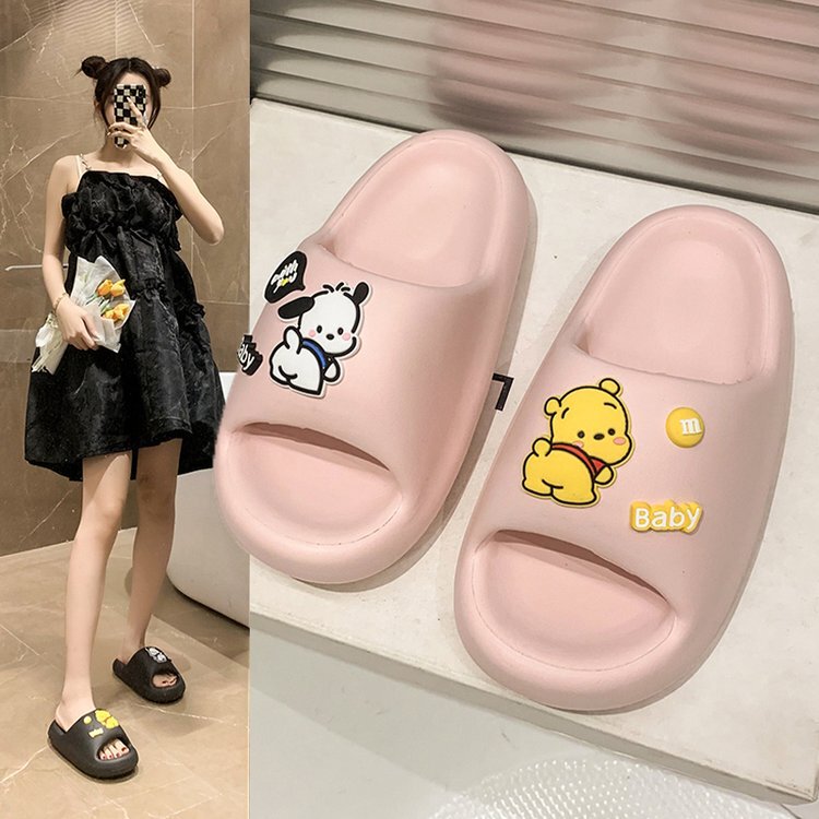 Winnie the Pooh Solid Color Slippers Women's Summer New Candy Color Thick Bottom Casual All-match Fashion Sandals and Slippers