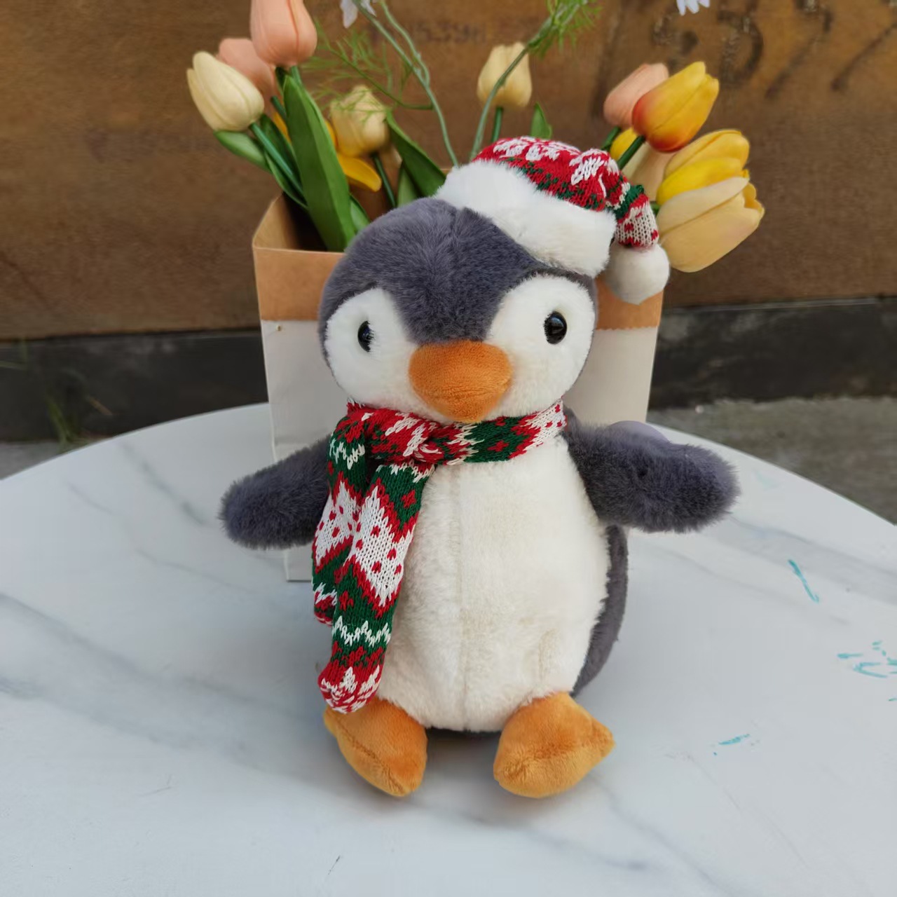 Regalos de Navidad Papá Noel juguetes de peluche bufandas rojas lindas pingüinos osos polares muñecas al por mayor