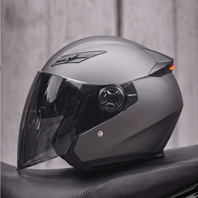 Motosiklet kaskı (dəbilqə) – LED tail light, half helmet - matte-black-black-tea-lens-free-transparent-lens-msuitable-for-head-circumference-57-58-cm