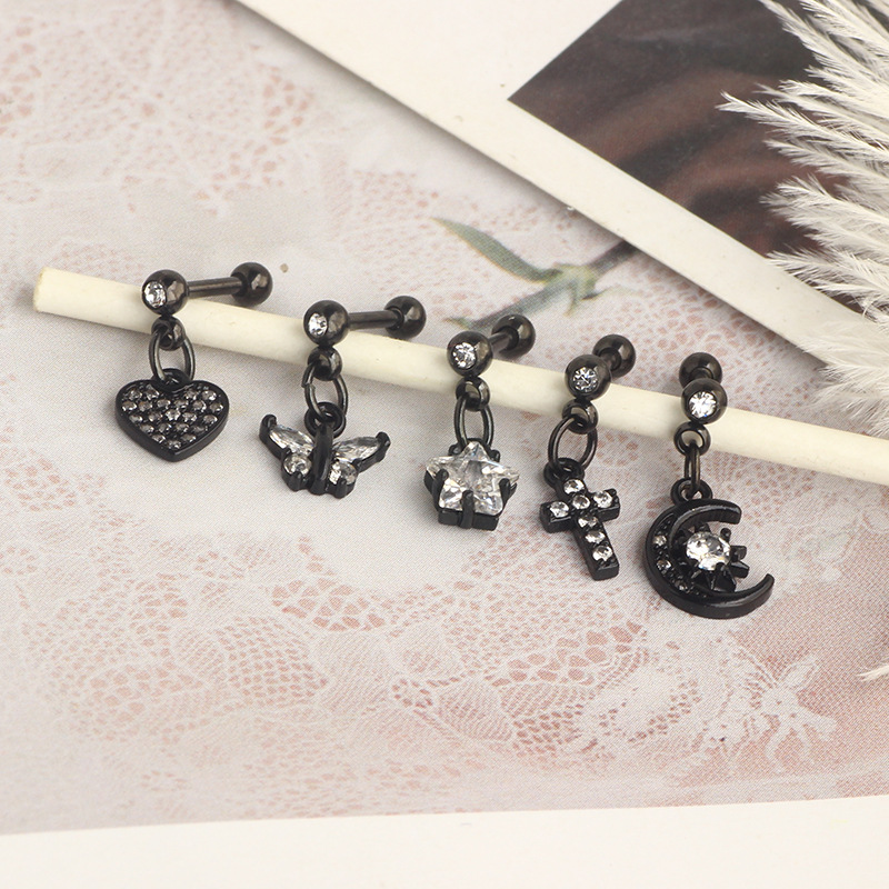 Titanium Steel Micro-Inlaid Zircon Crown Star Ear Nail Screw Ball Earrings - European American Piercing Jewelry detail image 8