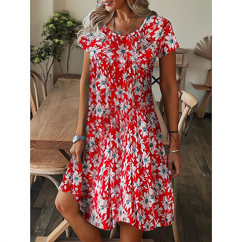 Women's Regular Dress Casual Round Neck Printing Short Sleeve Printing Knee-length Daily display picture 10