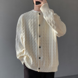 2026秋季青少年韩系风黄色长袖针织开衫宽松圆领透气罗纹底摆，男装针织衫/毛衣，星座614