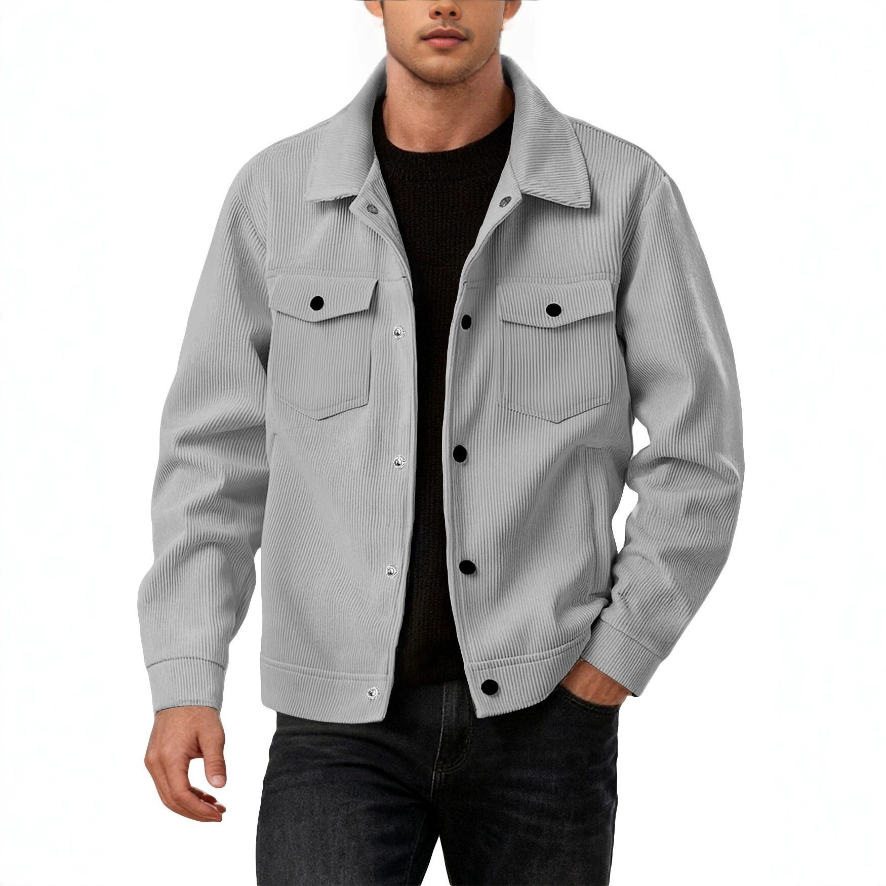 Europa y los Estados Unidos transfronterizos TK de seda de hebilla de una sola fila de tendencia solapa camisa de manga larga chaqueta de bolsillo chaqueta deportiva casual hombre