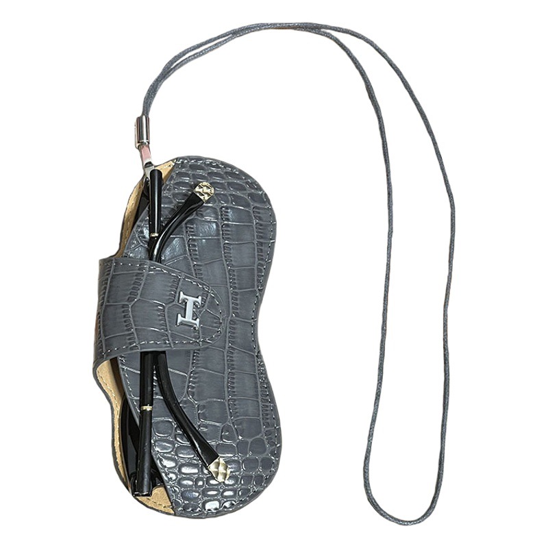 Hボタン本革ワニ柄メガネカバーサングラス収納袋首掛け携帯メガネケース近視鏡保護カバー