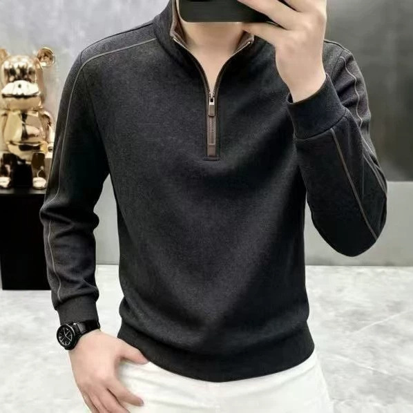 品牌折扣美国汤米纯色卫衣男士半拉链领T恤冬款立领打底