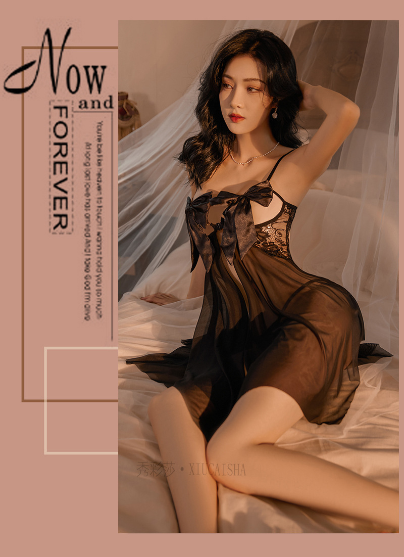 Pink Mesh Babydoll Nightdress Set with Robe and Halter Top, One Size — detail image 24