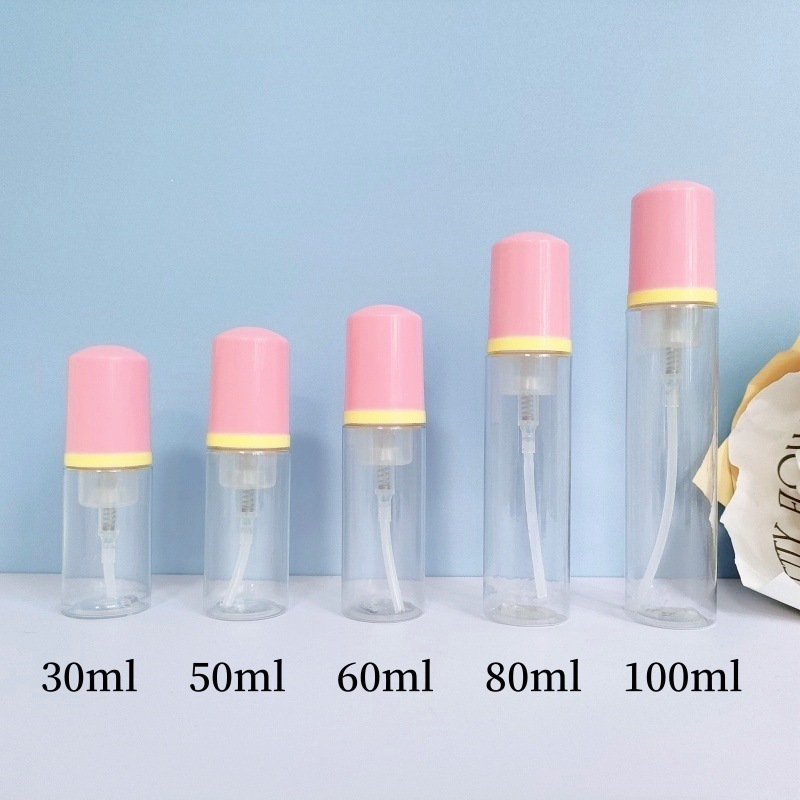 30 dientes PET mousse transparente botella 30ml100ml limpiador facial espuma botella champú espuma botella de pie en stock