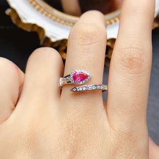 New natural powder topa ring S925 silver inlaid main stone 4*6mm Joker net red explosions women's ornaments