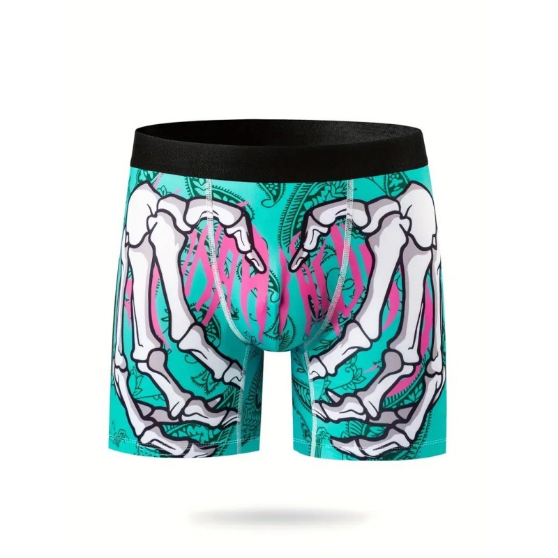Ropa interior de longitud media de ángulo plano delgado de cintura media sexy para hombres Venta caliente Esqueleto que lema Graffiti Impresión 3D