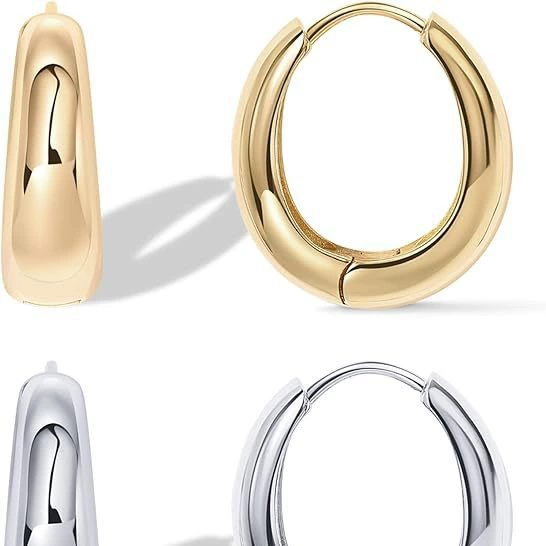 Glossy golden brass earrings, European style, 16 carat