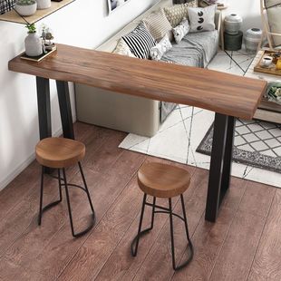 Solid Wood Bar Table, Home Balcony Wall-Mounted Long Narrow Table, Commercial Bar Table, High Table, Fixed Table and Chair Combination