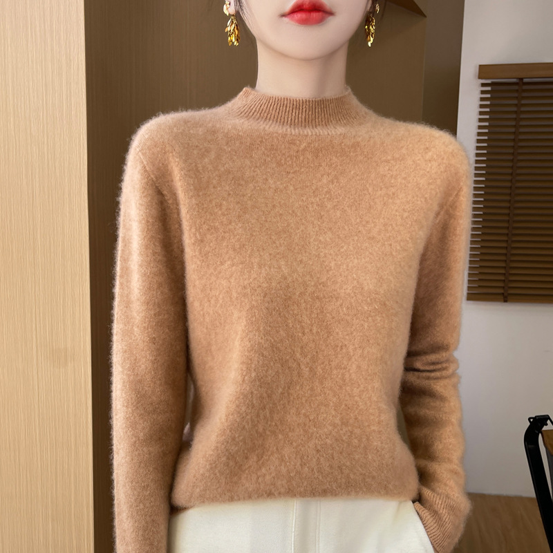 Nueva prenda de primera línea suéter de lana sin costuras jersey de cuello alto de las mujeres camisa de fondo de punto de Cachemira adelgazante de moda image 10